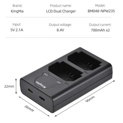 全新 Fujifilm 富士 X-T4 XT4 GFX100S W235 電池 適用 KingMa 液晶顯示 雙電池 充電器