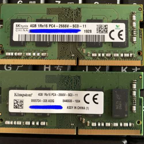 DDR4 Ram 2666 4GB x 2條 = 8GB
