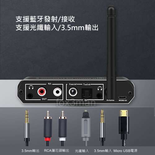 增強版藍牙雙向發射/接收器 支援光纖輸入 3.5mm輸出 15米有效 HIFI音質