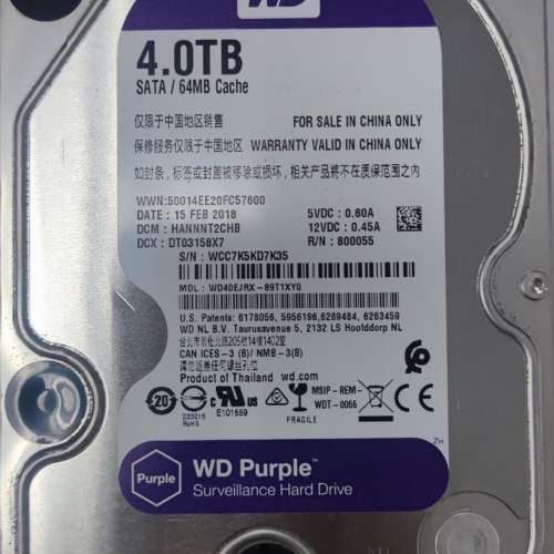 Western Digital 4TB wd purple 好新