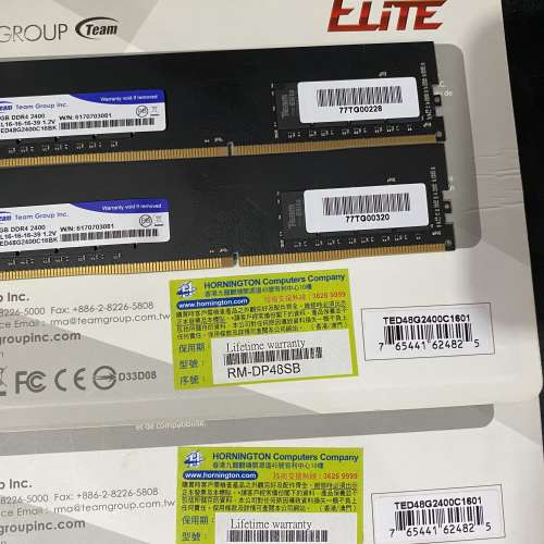 TEAM Group 16GB(8GBX2) DDR4 2400Mhz 香港行貨，漢科永久保用