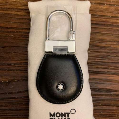 Montblanc Black Leather and Steel Key Ring / Fob 鑰匙扣