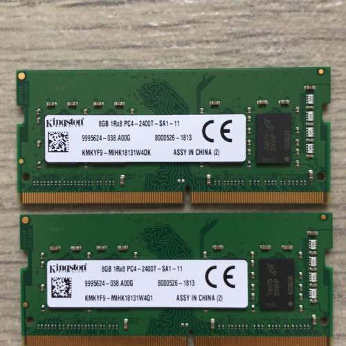 SK Hynix / Kingston DDR4 8GB PC-2400T-SA1-11 Notebook Ram (2條8GB, 雙面)