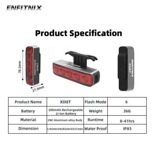 100% NEW ENFITNIX XlitET 智能感光剎車尾燈(座墊款 & 座管款)