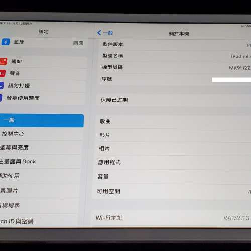 iPad mini 4 64g 95%新 銀色 港行