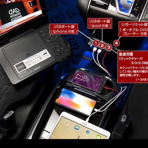 日本 DAD 12V 汽車用一拖三USB充電器分插點煙器QC3.0手機充電器