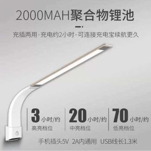 全新充電LED台燈，可座臺，挂牆2用，角度隨你鐘意調，使用時間特長，獲設計大獎金...