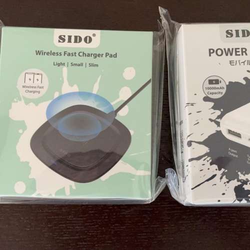 全新100% new Sido無線充電板+10000ma充電寶, 全套出讓$100. set , 共有兩套, 不散...