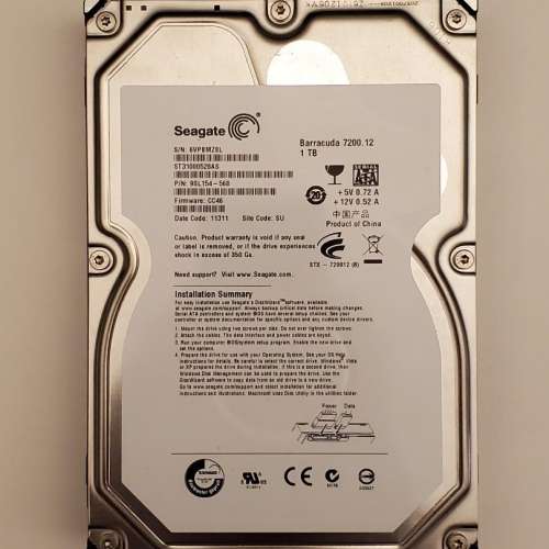 Seagate Barracuda 7200.12 sata 1TB 冇壞軌 HD.Tune.Pro.5.70 test completed