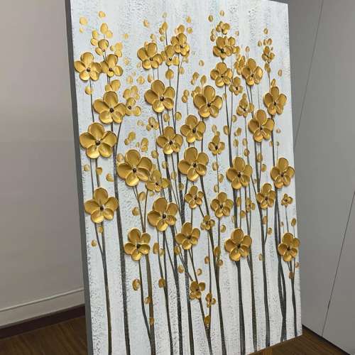 【 全新 】純手繪家居掛牆油畫— 3D金色花卉  (60 x 90 cm)
