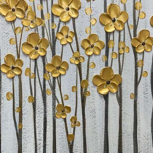 【 全新 】純手繪家居掛牆油畫— 3D金色花卉  (60 x 90 cm)