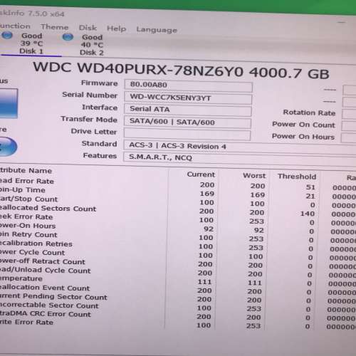 WD 4TB purple hard drive, 6000 hours