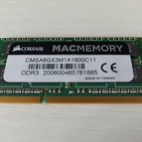 Corsair DDR3L 1600 8GB SODIMM for notebook/laptop/iMac (Apple認證) PC可用
