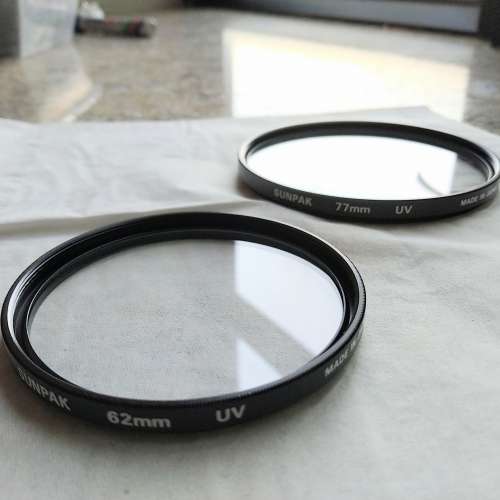 二手Sunpak品牌 UV Filter (62mm及77mm口徑)，日本制造