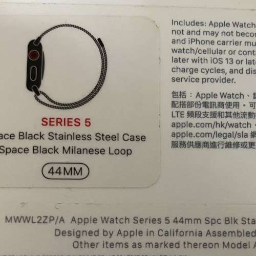 Stainless Steel 不鏽鋼 Apple Watch 5 44mm LTE Space Black 原裝米蘭錶帶