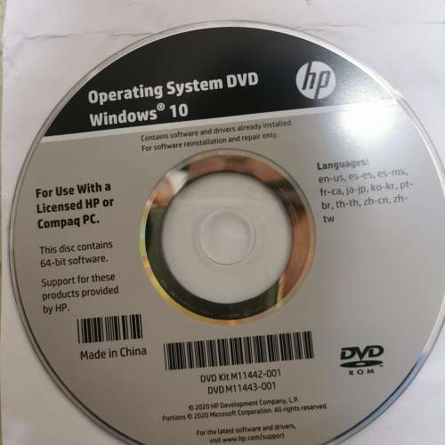 HP windows 10 DVD 原廠安裝光碟