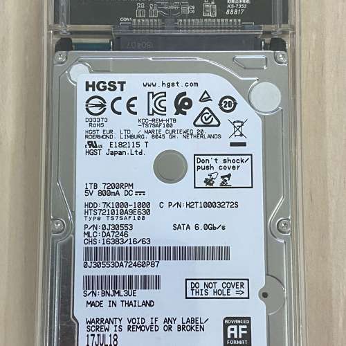 99% New HGST 2.5" HDD 1TB 7200RPM 連 Type C HDD Case