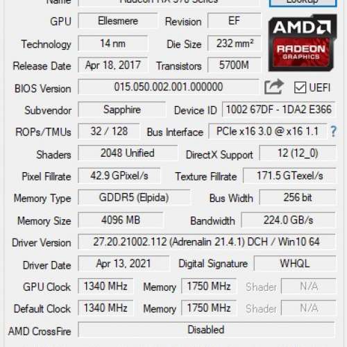 SAPPHARE RX570 4GB