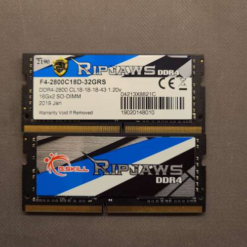 G.Skill Ripjaws DDR4 2800 XMP 16GB * 2 SODIMM （共32GB） Notebook RAM