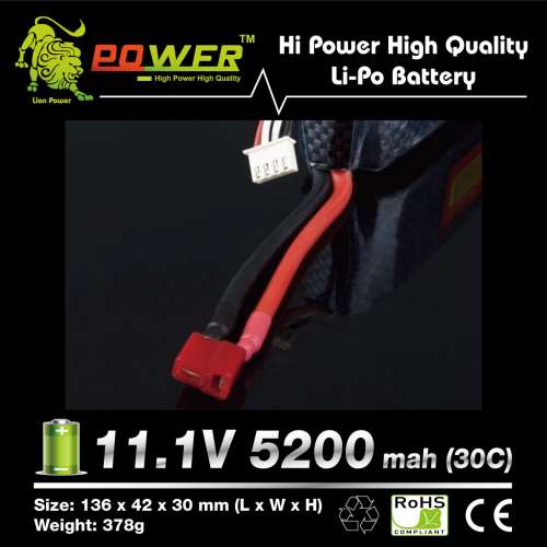 全新 Lion Power 11.1V 5200mah (30c) Li-Po Battery 鋰電池 T插 / XT60 (1:10 / 1:...