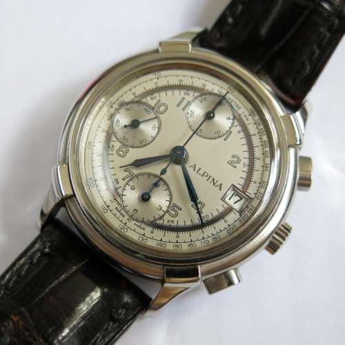 Vintage Alpina automatic chronograph with date, valjoux 7750. Switzerland.