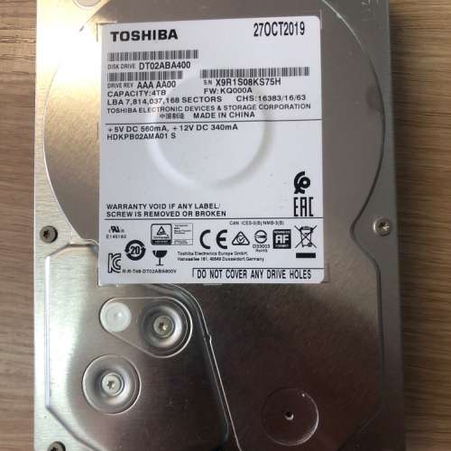 Toshiba 4TB  hdd harddisk 硬盤 硬碟 監控 網上雲 nas SATA 3.5' 平賣