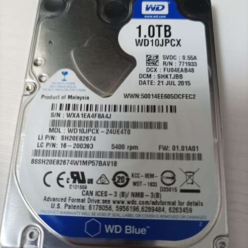 少用  WD Blue 2.5" 1TB SATA HDD  使用時數約 190 小時