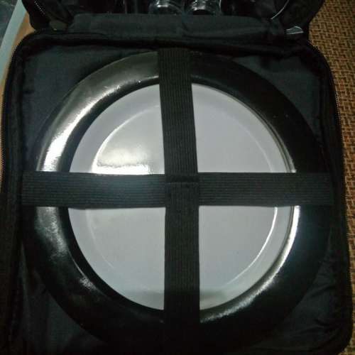 野餐套裝 ，有齊碟，杯，刀，叉，匙羹，罐頭刀，牛油刀，鹽同胡椒瓶，冰袋位置，側...