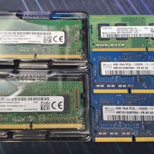 (全新拆NOTEBOOK RAM) Samsung SKhynix Micron DDR3/DDR4 2666 RAM 4GB / 8GB