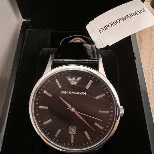 Emporio Armani leather watch in black