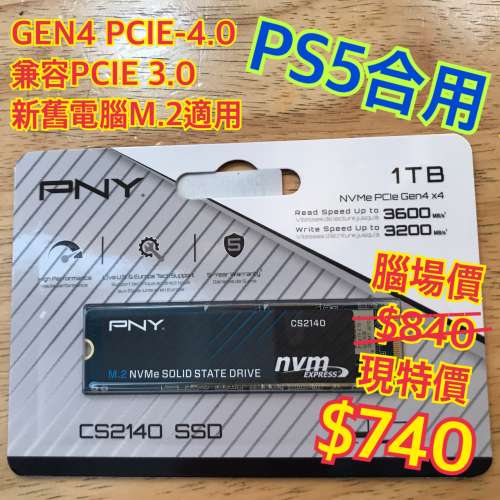 全新原封 PS5適用 台灣 PNY CS2140 1TB Gen4x4 M.2 Nvme SSD PCIE 4.0 入門之選!!