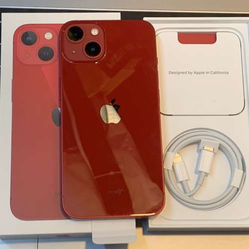 行貨 iPhone 13 128GB 紅色，全齊、配件全新，極新淨、電池100%，保養到2023年5月8號