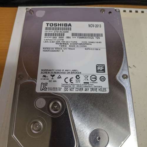 TOSHIBA 2TB 3.5吋 SATA3 Hard Disk  (DT01ACA200) - 全正常