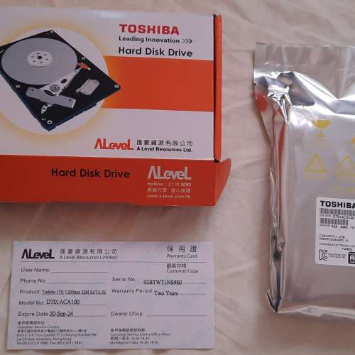 TOSHIBA DT01ACA100 1TB H.D 全新 $180 X 1 , $350 X 2( 有保)