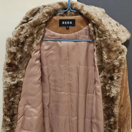 BESS 麂皮絨面啡色夾棉中長褸/外套