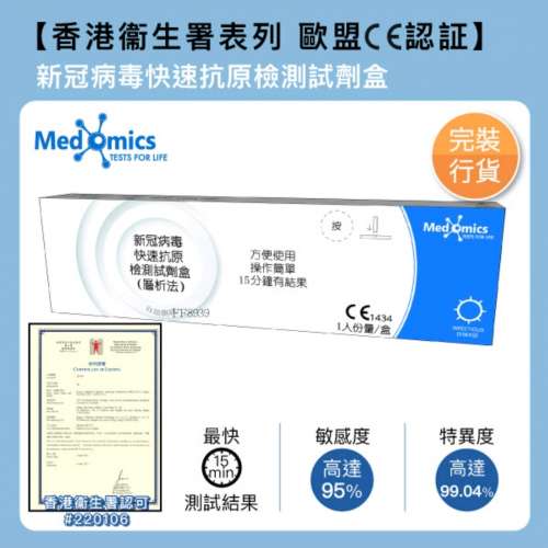 Medomics快速檢測包 15盒（衛生署認可）