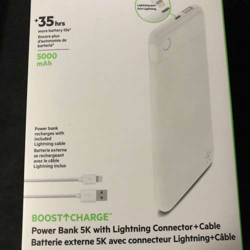 放全新BELKIN BOOST↑CHARGE™ Power Bank 5K (配備 Lightning 接頭)