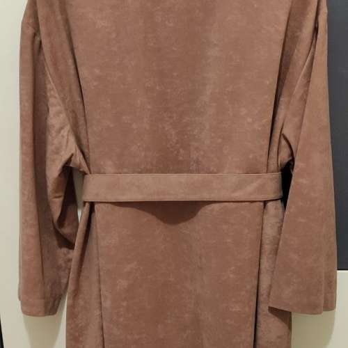 麂布啡色有裡中長褸/外套