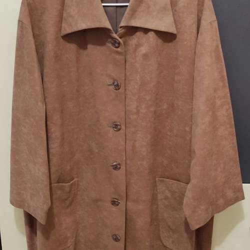 麂布啡色有裡中長褸/外套