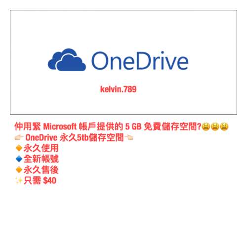 微軟 Onedrive 5TB 永久( Windows Mac Android iPhone iPad 可用 )