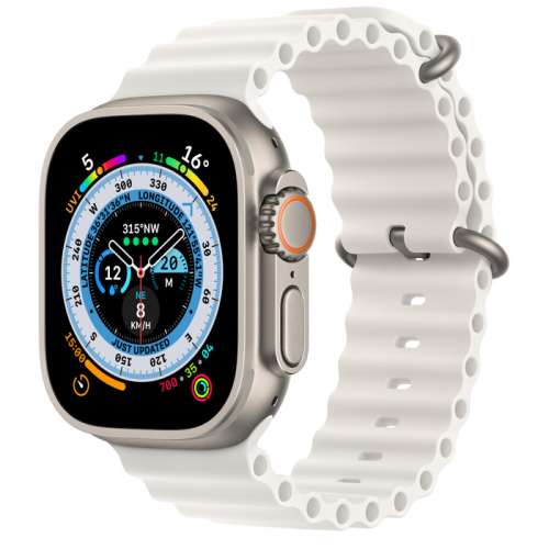 Apple Watch Ultra 鈦金屬錶殼；白色海洋錶帶；49MM