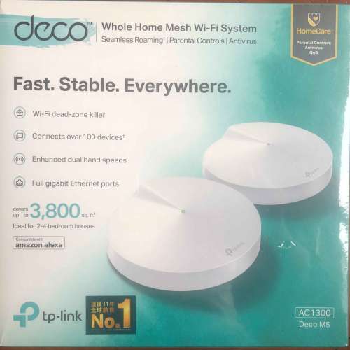 全新未拆封 TP-Link AC1300 Whole-Home Wi-Fi Mesh Router Deco M5 (2件裝)