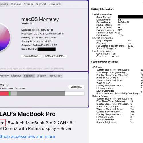 翻新機 Refurbished Macbook Pro 15.4" 2.2 GHz i7(2018)