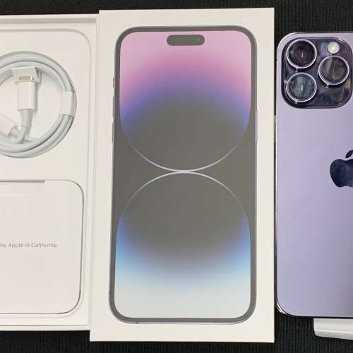 行貨、新淨、全齊 iPhone 14 Pro Max 512GB 紫色，買咗一個半月、全齊、配件全新