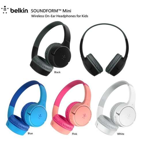 Belkin SOUNDFORM Mini Wireless On-Ear Headphones for Kids,藍芽5.0或有線連結,全...