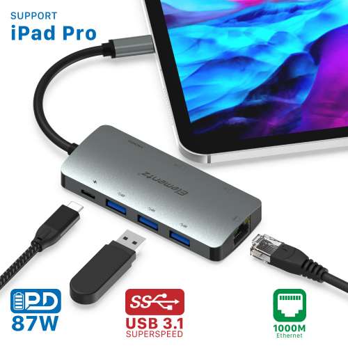 Elementz 8 IN 1 USB-C Dock Type-C Hub 87W PD / Card Reder / Lan / HDMI / 3 USB M