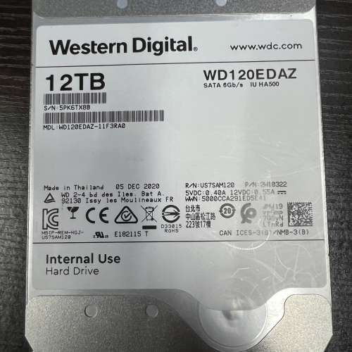 Western digital WD 12tb 5400rpm Hdd Harddisk 硬碟網上雲