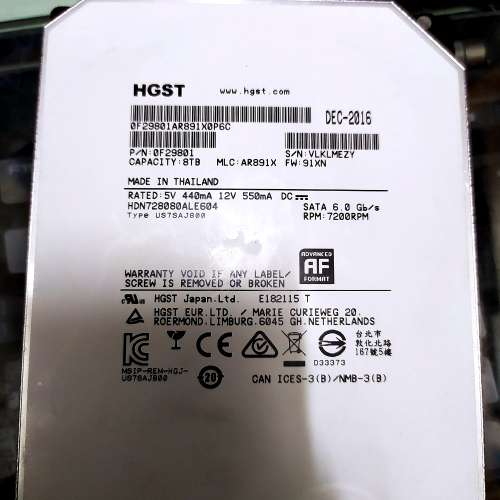 HGST DeskStar NAS 8TB HDD 氦氣 7200RPM CMR PMR