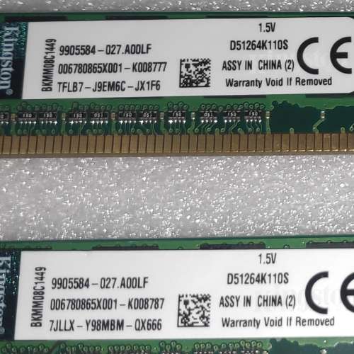 Kingston DDR3-1600 4GB x 2 Desktop Ram 桌上型記憶體 -100% WORK 新淨