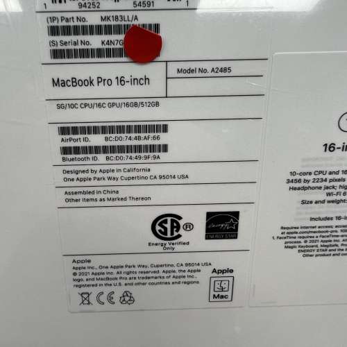 全新美版MacBook pro14 i9/16/2tb 官方保养
